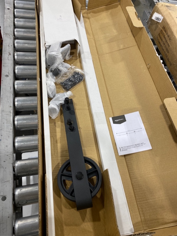 Photo 3 of Amazon Basics Sliding Barn Door Hardware Kit, 6.6 Foot, Big Wheel, Black
