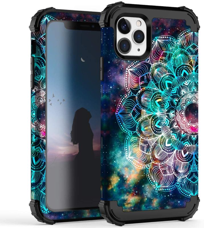 Photo 1 of Hocase for iPhone 11 Pro Max Case, Heavy Duty Shockproof Protection Soft Silicone Rubber Bumper+Hard Plastic Hybrid Protective Case for iPhone 11 Pro Max (6.5" Display) 2019 - Mandala in Galaxy
