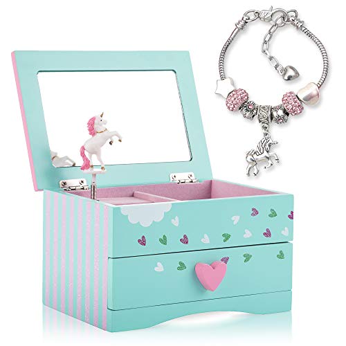 Photo 1 of Amitié Lane Unicorn Jewelry Box for Girls - Two Unicorn Gifts for Girls Plus Augmented Reality App (STEM Toy) - Unicorn Music Box and Unicorn Charm B
