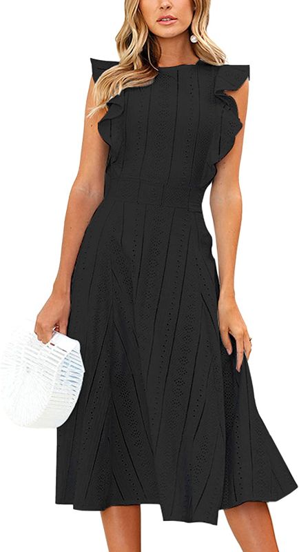 Photo 1 of ECOWISH Womens Dresses Elegant Ruffles Cap Sleeves Summer A-Line Midi Dress
Medium