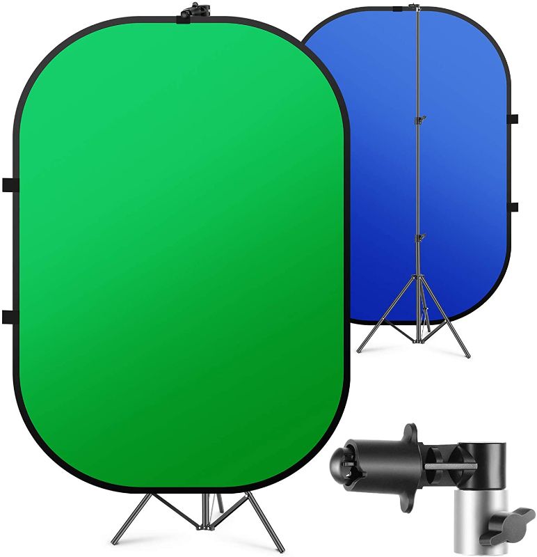 Photo 1 of ART DNA 5ft x 6.5ft Pop Up Green Screen Backdrop Panel with 6.6ft Stand, Double-Sided (Blue/Green), 2-in-1 Easy-to-fold Chromakey Background for Zoom...
