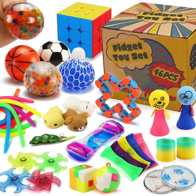 Photo 1 of 46 Pack Sensory Fidget Toys Set with Gift Box, Stress Relief and Anti-Anxiety Bulk for Kids Teens and Adults, Hand Toy for Office Desk Decor, School Classroom Prizes, Travel Long Trip Stuff, Autism
