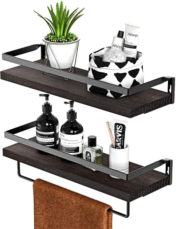 Photo 1 of AMADA HOMEFURNISHING Floating Shelves Wall Mounted for Bathroom, Kitchen, Bedroom, Bathroom Shelf with Towel Bar, Wall Shelf Set of 2(Dark Brown)
