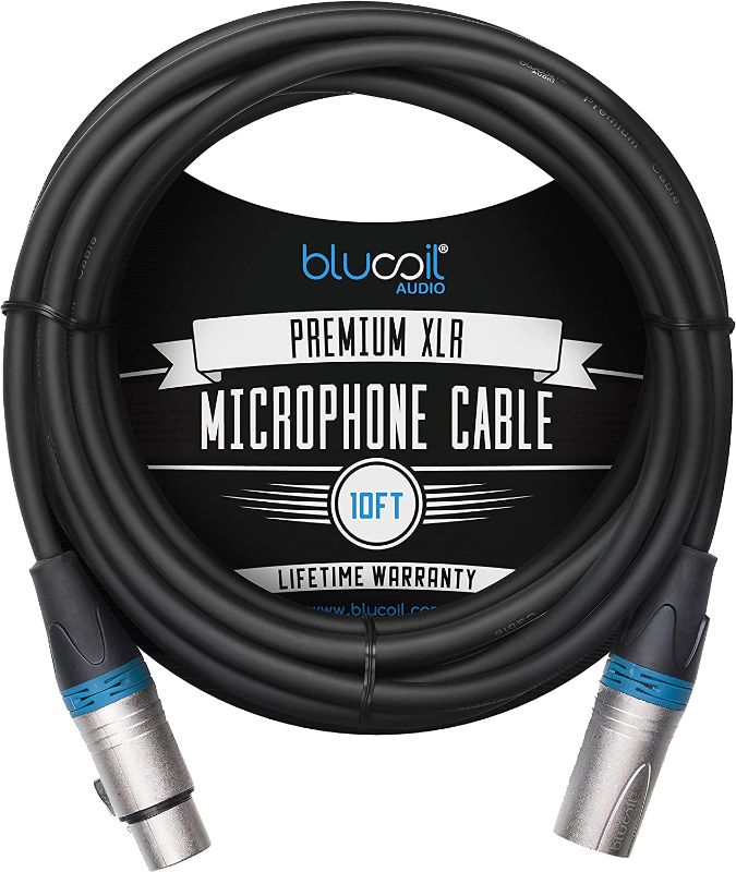 Photo 1 of Blucoil Audio 10-FT Balanced XLR Cable with 24 AWG Copper Wire and PVC Jacket - 3-Pin Male to Female Microphone Cord for Audio Interfaces, Mixers, Preamps, and Recorders
