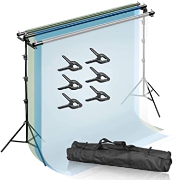 Photo 1 of Julius Studio Triple Crossbar 10 (W) x 9.6 (H) ft Adjustable Backdrop Background Support Stands, with Mounting Bracket and 6 Pack Spring Clamp, Carry Bag, JSAG596_V2