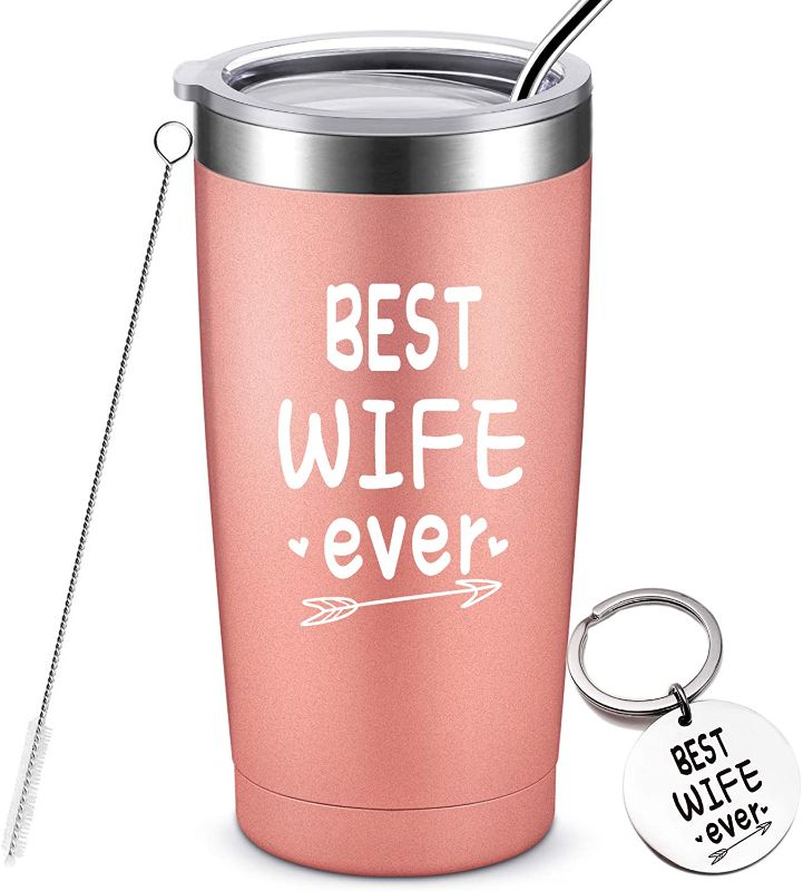 Photo 1 of Best Wife Ever - Birthday Gifts for Wife Her from Husband, Funny Christmas Gifts for Wife, Stainless Steel Insulated Tumbler with Lid & Straw, 20 Ounce Rose Gold
