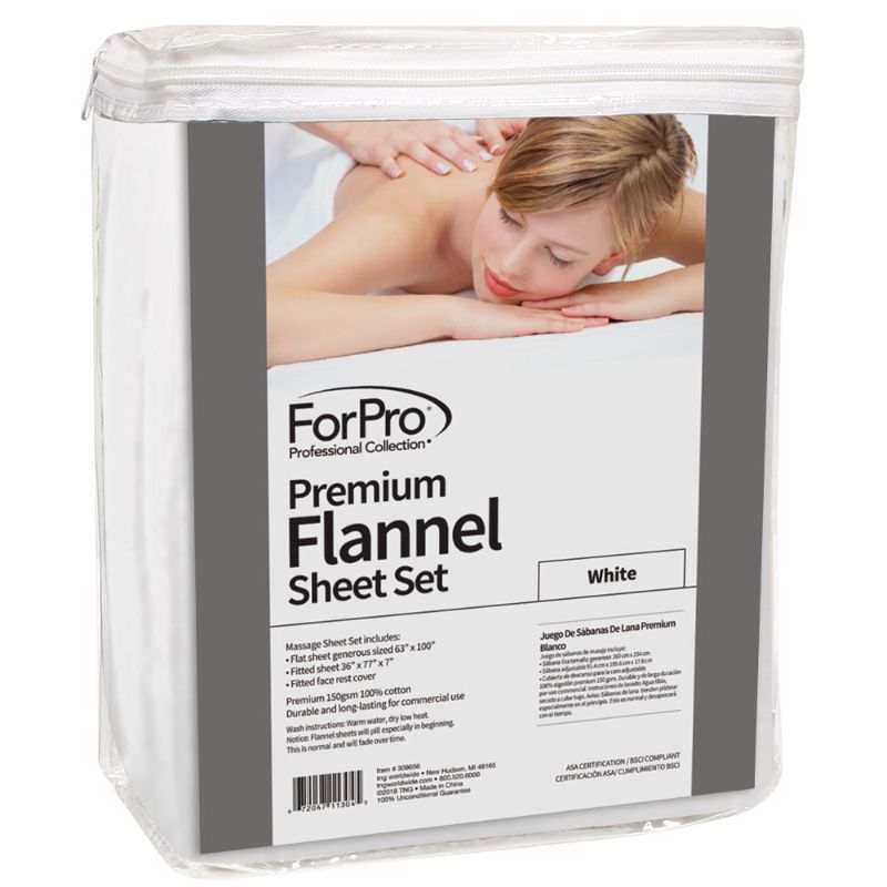 Photo 1 of ForPro Premium Flannel Massage Sheet Set, White
