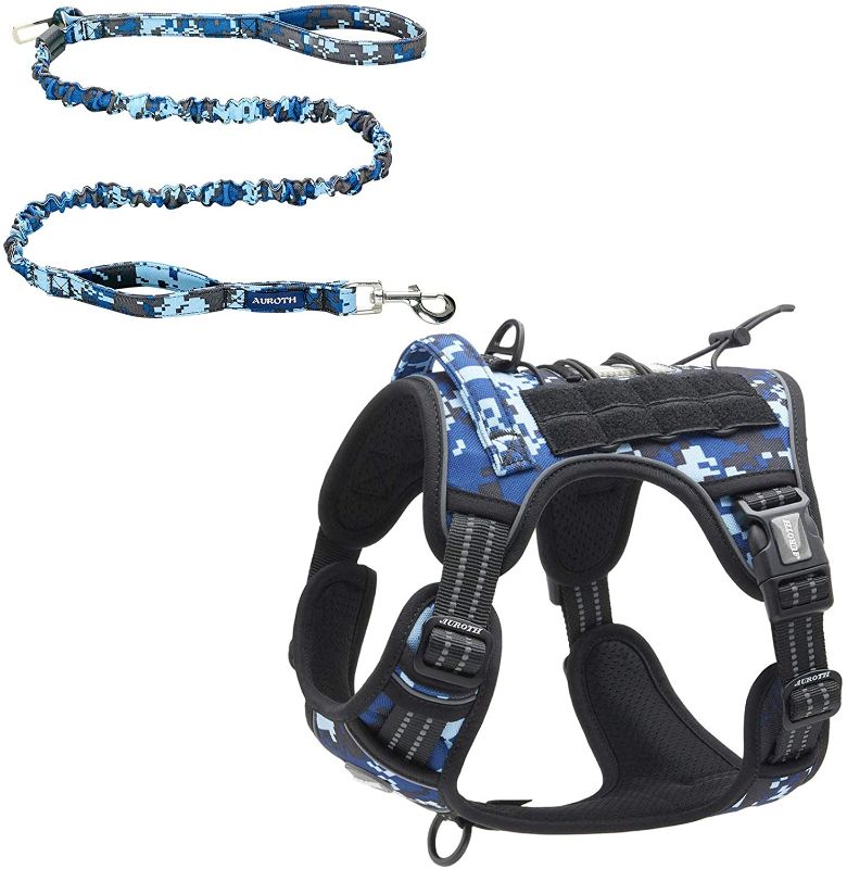 Photo 1 of Auroth Tactical Dog Harness with Heavy Duty Dog Leash for Large Breed Dogs, No Pulling Reflective Dog Training Vest Blue Camo

