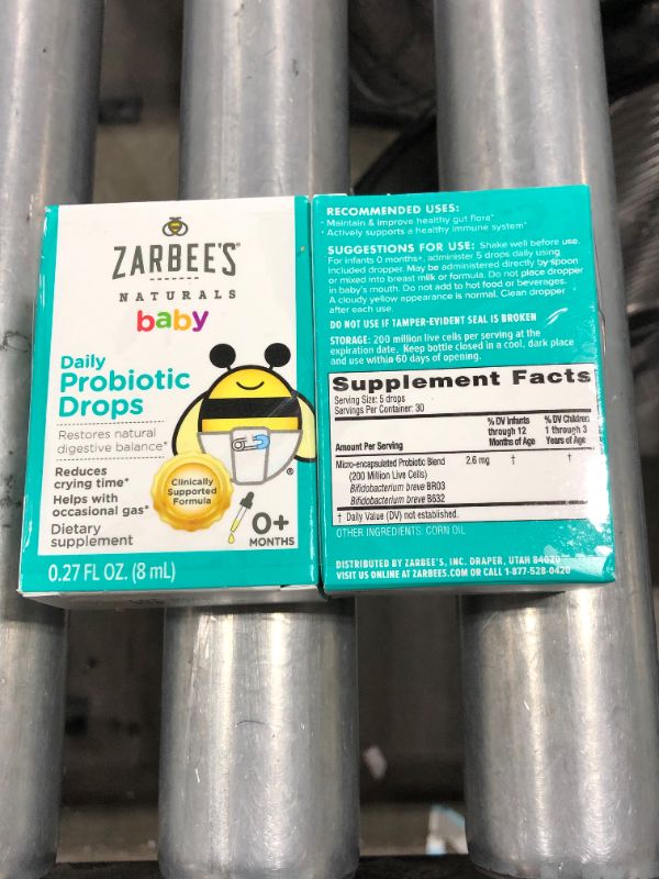 Photo 2 of (2 pack) ZARBEE'S NATURALS BABY DAILY PROBIOTIC DROPS, 0.27 OUNCES, BEST BY 01/2022
