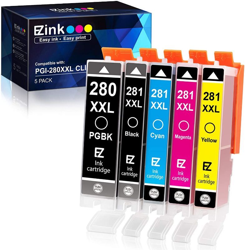 Photo 1 of E-Z INK (TM) COMPATIBLE INK CARTRIDGE REPLACEMENT FOR CANON PGI-280XXL CLI-281XXL 280 XXL 281 XXL COMPATIBLE WITH PIXMA TR7520 TR8520 TS6120 TS6220 TS8120 TS8220 TS9120 TS9520 TS6320 TS9521C (5 PACK)
