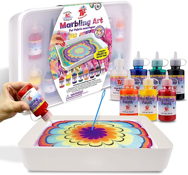 Photo 1 of TBC The Best Crafts Marbling Paint Kit,8 X 1.8 fl.oz/53 ml Marbling Paint Art Kit for Kids, 33 Pieces Value Water Marbling Kit for Fabric, Marbling Ink for Paper,Paint on Water, Marbling Kit for Adults, Ideal Arts and Crafts Toys for Kids Age 3-8 2 PACK 
