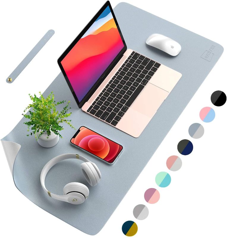 Photo 1 of Leather Desk Pad Protector,Mouse Pad,Office Desk Mat, Non-Slip PU Leather Desk Blotter,Laptop Desk Pad,Waterproof Desk Writing Pad for Office and Home (Gray,31.5" x 15.7") 2 PACK 