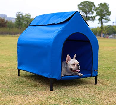 Photo 1 of Amazon Basics Elevated Portable Pet House, Small (35 x 32 x 26 Inches), Blue
