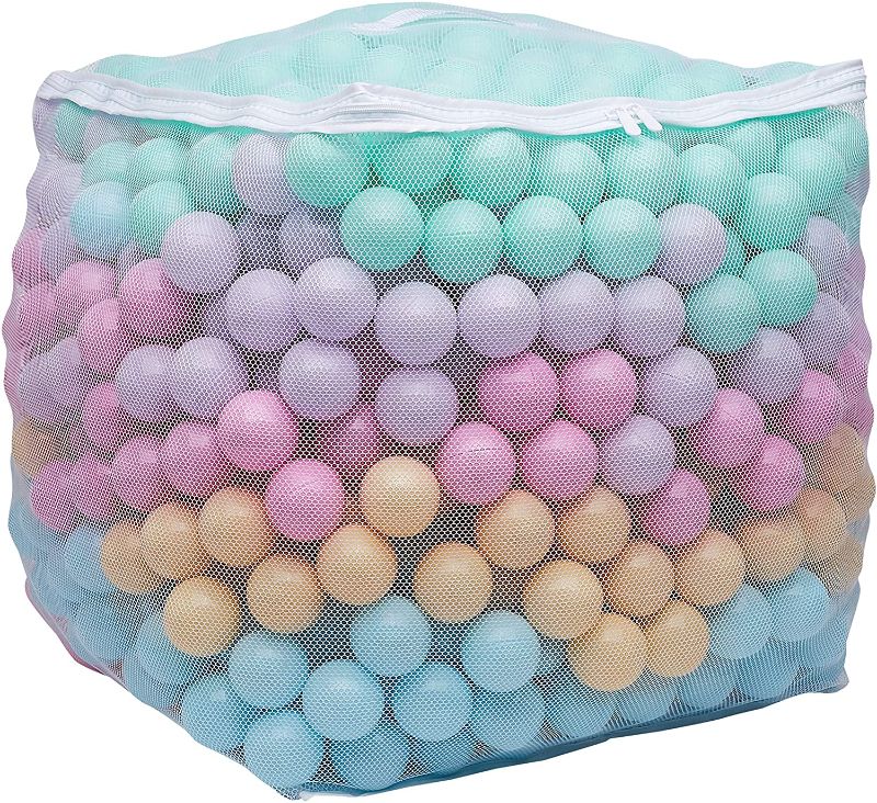 Photo 1 of Amazon Basics BPA Free Plastic Ball Pit Balls with Storage Bag, 1,000 ct (2.3” Diameter), Pastels