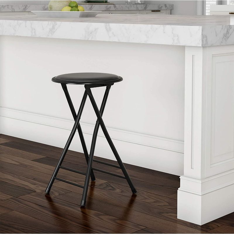 Photo 1 of 24-Inch Round Folding Chair - Collapsible Heavy-Duty Steel Padded Folding Stool for Homes and Offices, Black - by Trademark Home Collection 2 PACK