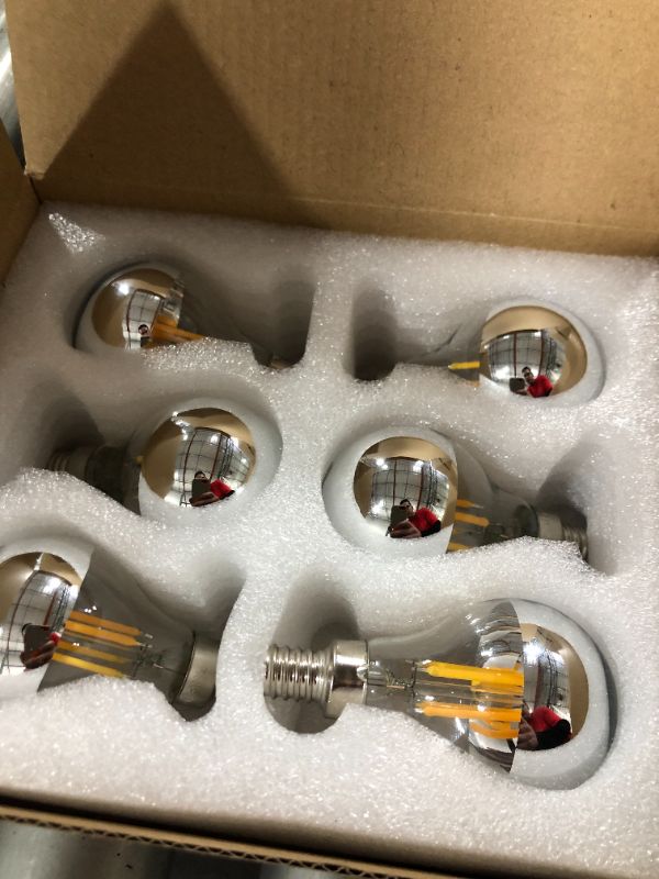 Photo 4 of 24pc! 4 Watts Half Chrome LED Light Bulb G45/G14 Dimmable Edison Bulb Crown Silver Bowl Filament Bulbs with Mirror E12 Candelabra Base Light 32 Watts Equal Warm White 2700K Decorative Lighting Pack of 6