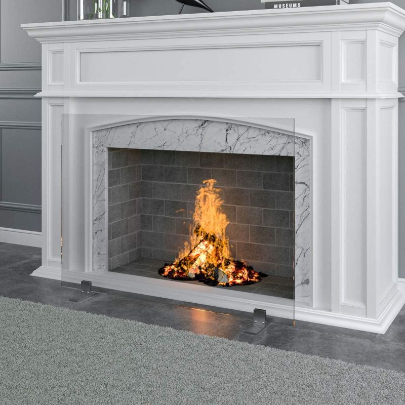 Photo 1 of Barton 36in x 27in Panel Fireplace Screen Free Standing Fire Place Decorative Tempered Glass Guard Fence Clear