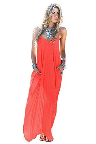 Photo 1 of Mixmax Women's Strappy Casual Loose Boho Chiffon Pocket Long Maxi Dress orange-- 2pack --- 2xl