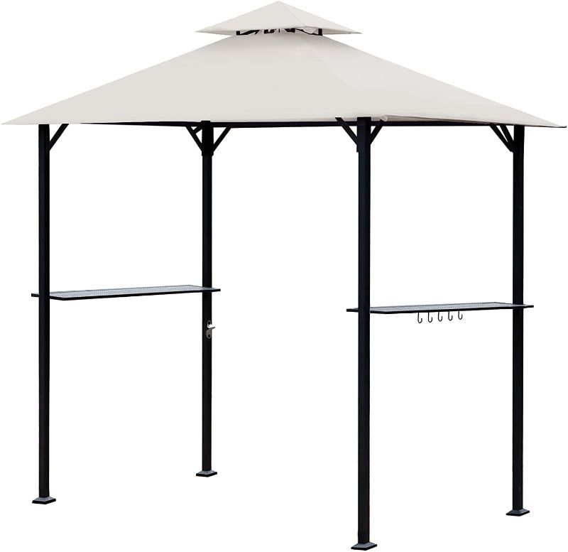 Photo 1 of Easylee 5'x8' BBQ Grill Gazebo Outdoor Double Tiered Canopy Tent, with LED Light, UV Resistant and Waterproof Fabric (Light Grey)
