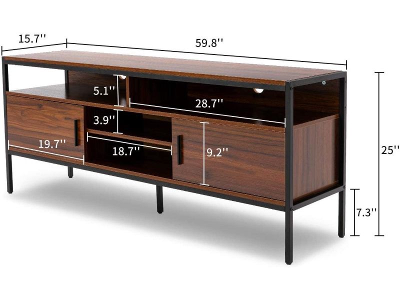 Photo 1 of Home Wooden TV Stand for 65 Inch TV with Mental Frame, TV console table with 6 Storage Shelves, Flat Screen TV Cabinet Entertainment Center for Living Room and Bedroom