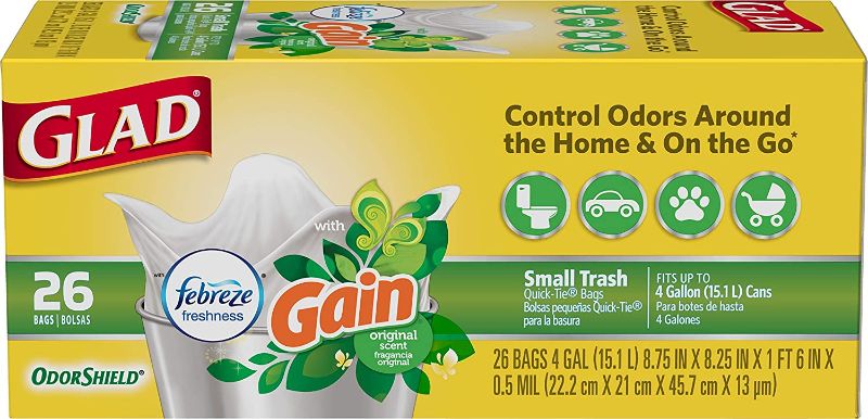 Photo 1 of 6 pack Glad Glad OdorShield Small Trash Bags - Gain Original with Febreze Freshness - 4 Gallon - 26 Count, 26 ct