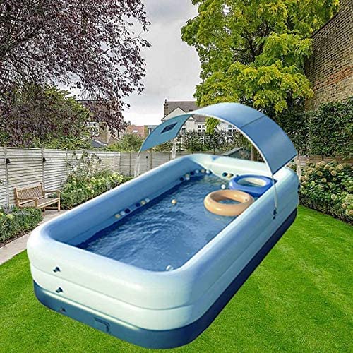 Photo 1 of YUEWO Inflatable Swimming Pool with Canopy Outdoor Above Ground Portable Pool for Baby, Kids, Adults Blow Up Pool for Family Garden Backyard (Blue, 260x160x68cm/102x63x27inch)