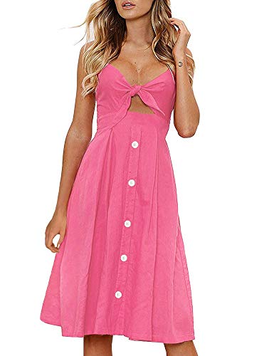 Photo 1 of FANCYINN Womens Pink Tie Front Button Down Spaghetti Strap Midi Dress Summer Beach Rose Pink XS