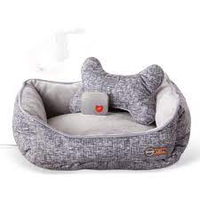 Photo 1 of 13 in. x 16 in. 4-Watt Medium Breed Gray Mother's Heartbeat Heated Puppy Pet Bed with Bone Pillow

