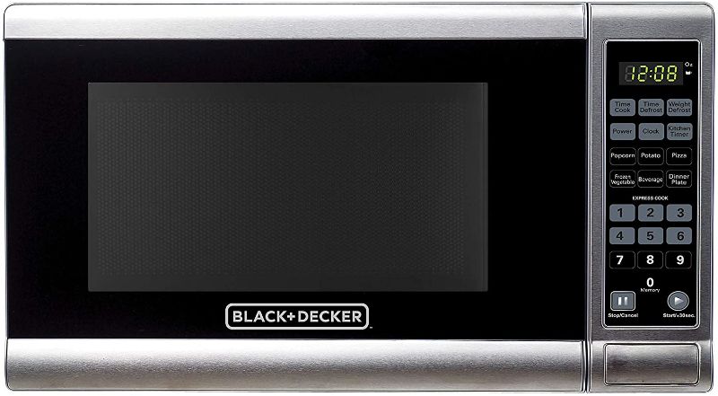 Photo 1 of BLACK+DECKER 0.7 cu. ft. Countertop Small Microwave in Stainless Steel with Pre-Programmed Settings, Stainless Steel Front with Black Body