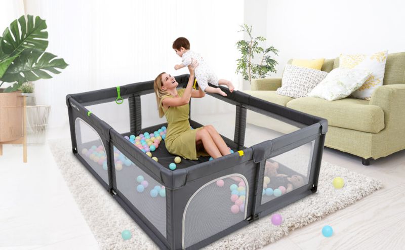 Photo 1 of Baby Playpen Extra Large Playyard for Toddler - Reliable Kids Activity Center for Infant, Sturdy Safety Playpen with Thickened pipes+ Anti-Slip Suckers+ Super Soft Breathable Mesh(Gray)
