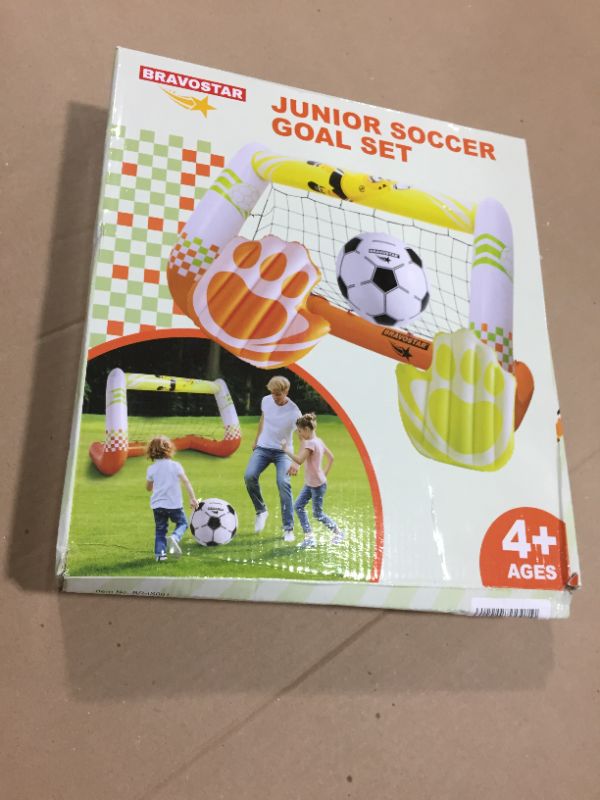 Photo 2 of BravoStar Kids Soccer Goal, Inflatable Goal with Soccer Net, Soccer Ball & 2 Goalkeeper Gloves, Outdoor Sport Toys for Toddler Ages 4
