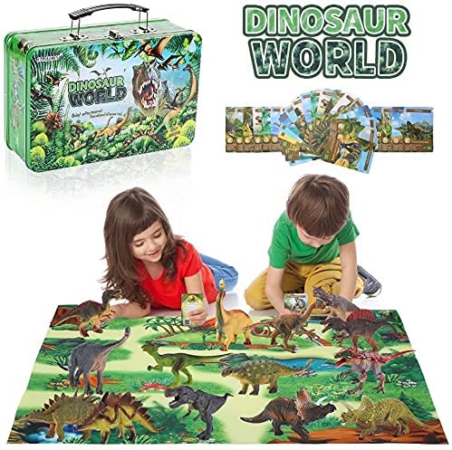 Photo 1 of FAHZON Dinosaur Toys for Boys & Girls with Metal Storage Box and Activity Playmat, 14 Large 7 Inch Educational Realistic Dinosaur Set, Gifts for Kids Age 3 4 5 6 7 8
