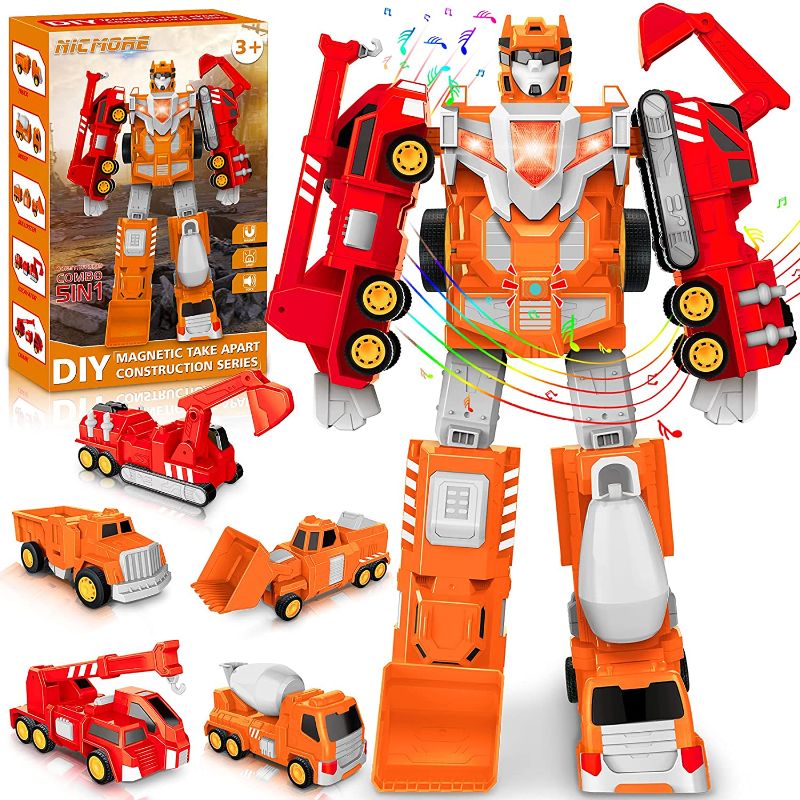 Photo 1 of Kids Toys for Boys Transform Toy: Construction Robot Car Toys for 3 4 5 6 7 8 Year Old Boys | STEM Building Toys for Boys Age 4-7 | 5 in 1 Toddler Toy Trucks Christmas Kids Gift Girl Boy Toys Age 4-8
