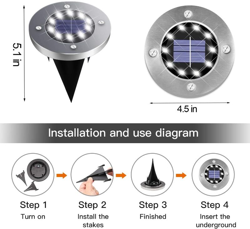 Photo 1 of  Solar Ground Lights, Upgraded 10 LED Solar Garden Lights Outdoor Pathway Yard Waterproof in-Ground Lights, Outdoor Solar Lights (Cold White, 8 Packs)
