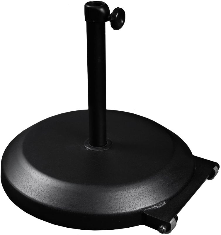 Photo 1 of California Umbrella 75 lbs. Round Concrete Weighted Powdercoated Steel Umbrella Base With Wheels, Black Frame
