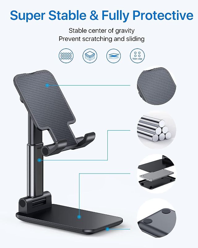 Photo 1 of [Never Fall] andobil Cell Phone Stand for Desk [Full Foldable & Adjustable] Compatible with iPhone 13 12 Pro Max 11 XR X SE XS Plus 6 6s 7 Samsung Galaxy S21 S20 Note 20 etc Mobile Phone Stand Holder
