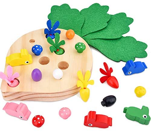 Photo 1 of Bunny Pull Radish Toy Game, Children's Wooden Puzzle Spread Carrot Game to Play Puzzle Early Memory Disk Game
