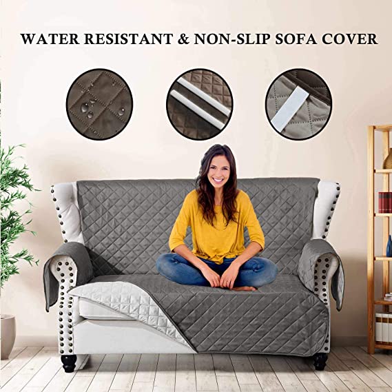 Photo 1 of Boryard Waterproof Sofa Cover Slipcovers - Reversible Stretch Furniture Protector Couch Covers with Non Slip Foam and Elastic Straps for Living Room Bedroom Pet Dogs (x Large, Gray/ Light Gray)
