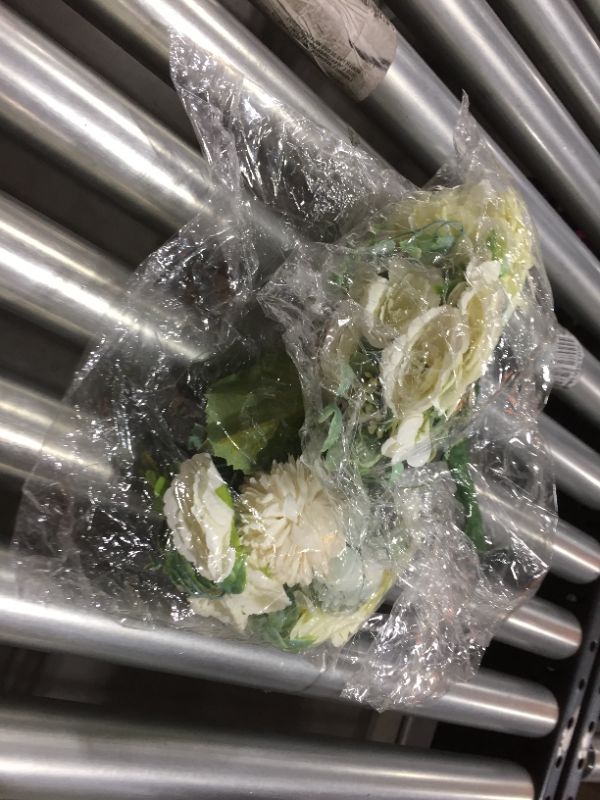 Photo 2 of Artificial Flowers,Fake Hydrangea Silk Peony Plastic Rose Bouquet Decor Realistic Flower Arrangements Wedding Decoration Table Centerpieces (Light Green)--- 2 PACK
