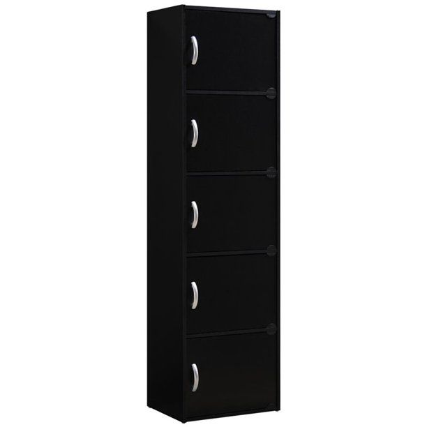 Photo 1 of Hodedah 5 Shelf 5 Door Bookcase in Black
