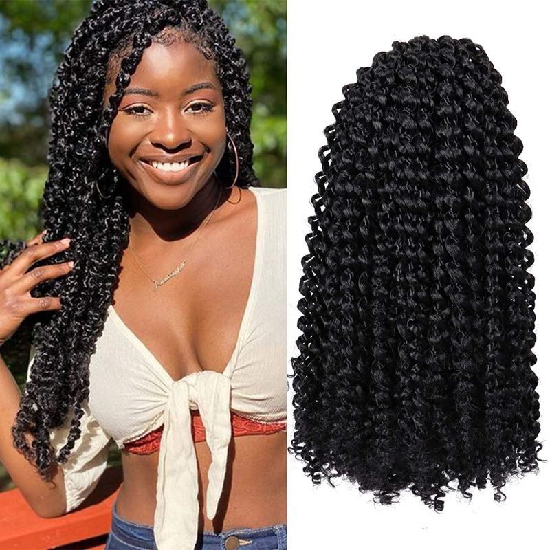 Photo 1 of 7 packs Passion Twist Crochet Hair 12 Inch Bohemian Curly Braids Water Wave Hair for Passion Twist Braiding Hair 22 Strands/pack Synthetic Fiber Hair Extensions (#1)