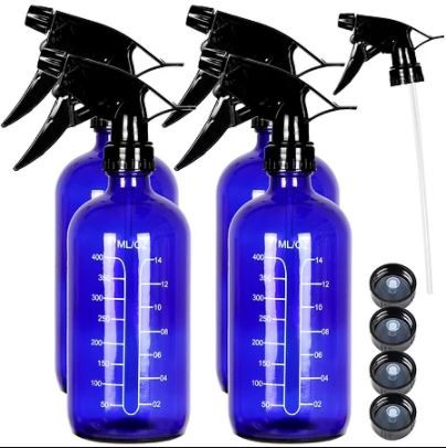 Photo 1 of Youngever 4 Pack Empty Blue Glass Spray Bottles with Measurements,16 Ounce