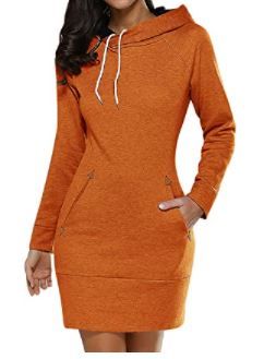 Photo 1 of Celmia Women Sweater Dresses Slim Long Hoodie Tunic Sweatshirt Dress Zipper Pullover with Pockets-- SMALL
