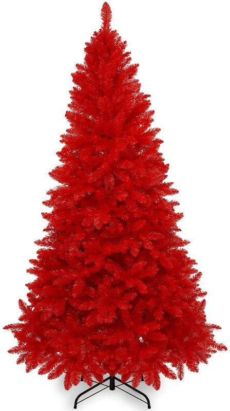 Photo 1 of  Artificial Red Christmas Tree 6ft - Unlit Full Classic Spruce Color Xmas Tree with 1056 PVC Tips and Metal Stand, Easy Assembly with Hinge, Holiday Decoration for Home and Office
