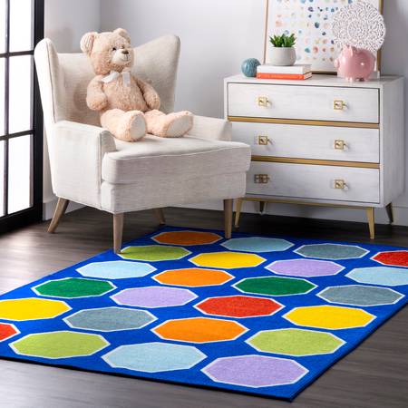 Photo 1 of Blue Octagons Printed Area Rug
7FT10IN X 5FT PLAT RUG