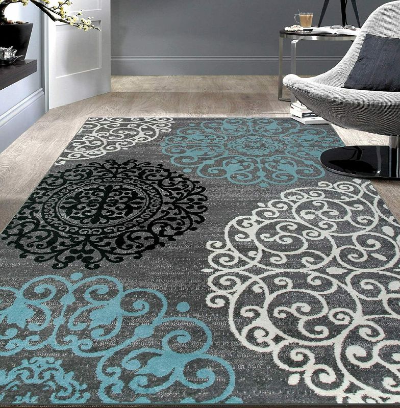 Photo 1 of Contemporary Modern Blue Gray Area Rug 5' 3" X 3' 3"
