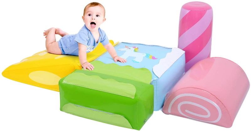 Photo 1 of 5 Pieces Inflatable Climbing Blocks, Blowup Climbing Toys Gifts for Toddlers 1-3 with Special Design Connection, Anti-Slip and Flexible Combination
