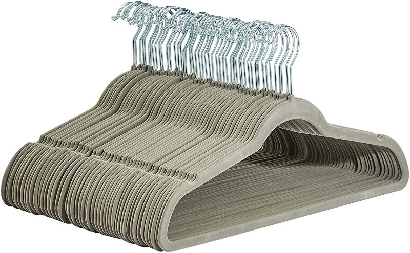 Photo 1 of Amazon Basics Slim, Velvet, Non-Slip Suit Clothes Hangers, Gray/Silver - Pack of 50