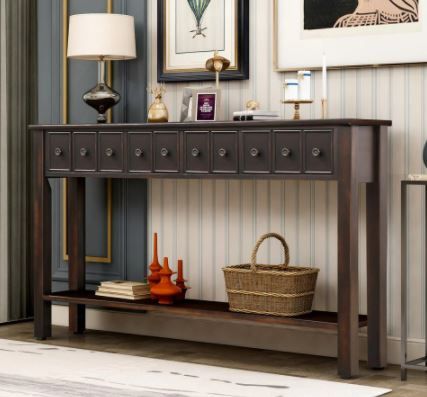 Photo 1 of 60 in. Black Rustic Standard Rectangle Wood Console Table 