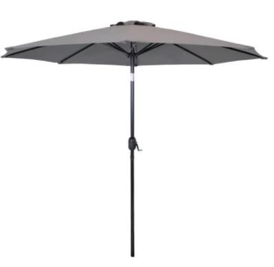 Photo 1 of 9 ft. Aluminum Pole Market Outdoor Patio Umbrella in Gray